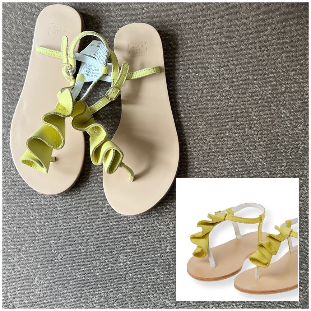 Janie And Jack Yellow Ruffles Girls Sandal Size Youth 1.5 Capri Island Line